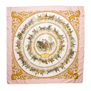 Hermes Silk Scarf Pink Promenade de Longchamps